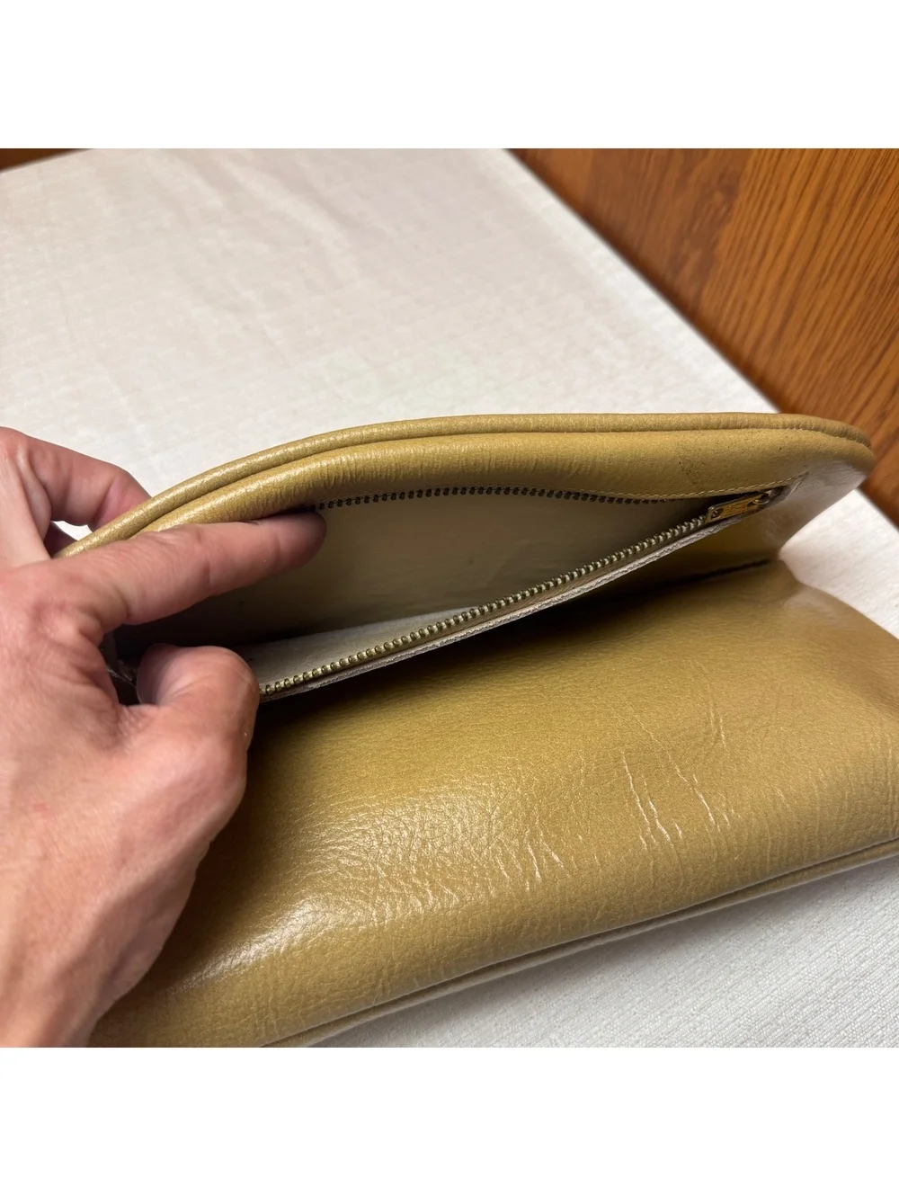 Vintage Tan Leather Clutch Purse Soft Foldover Minimalist Envelope Handbag